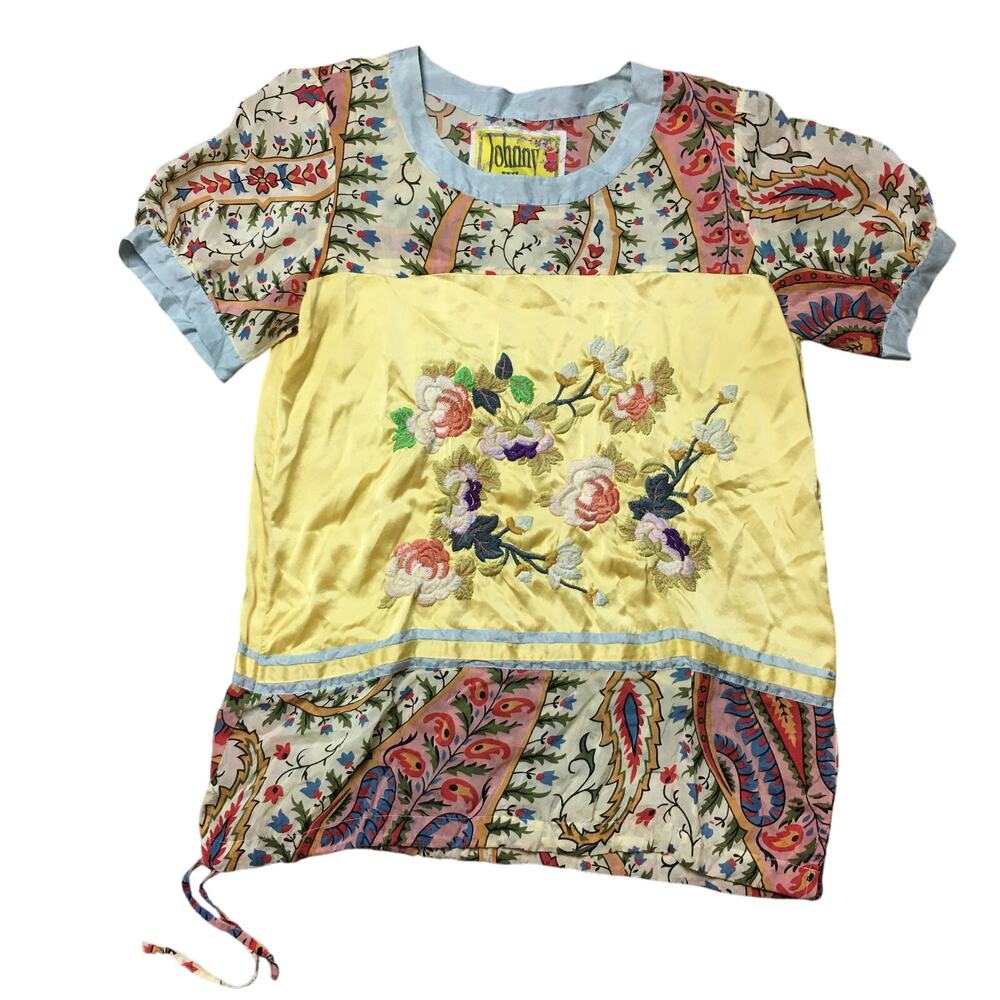 Johnny Was Mistic Paneled & Printed Tunic Top Yellow Floral Size US M